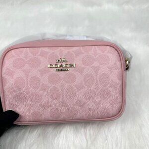 Coach Mini Jamie Camera Bag Crossbody In Signature Canvas Powder Pink